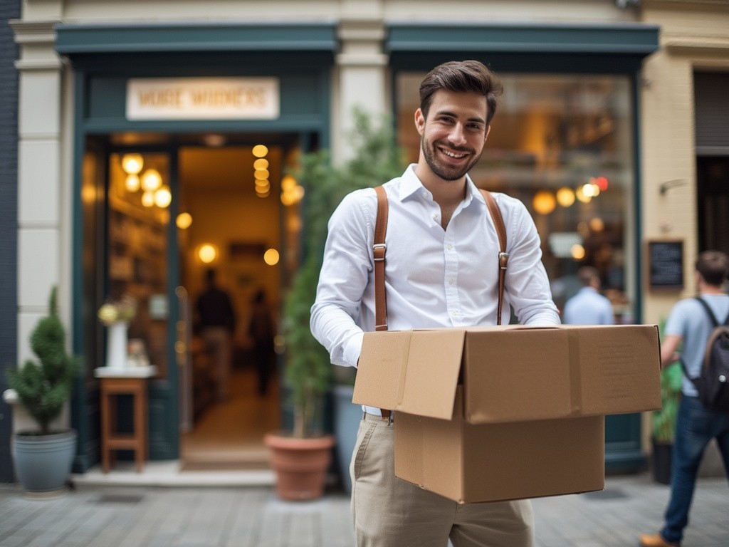 Business owner holding a box