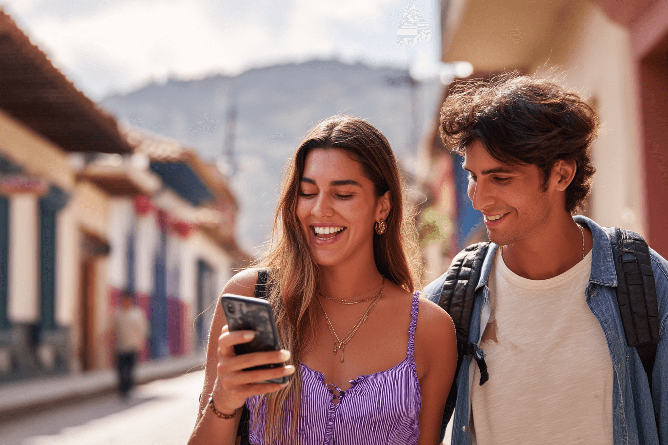 Amigos mirando el celular