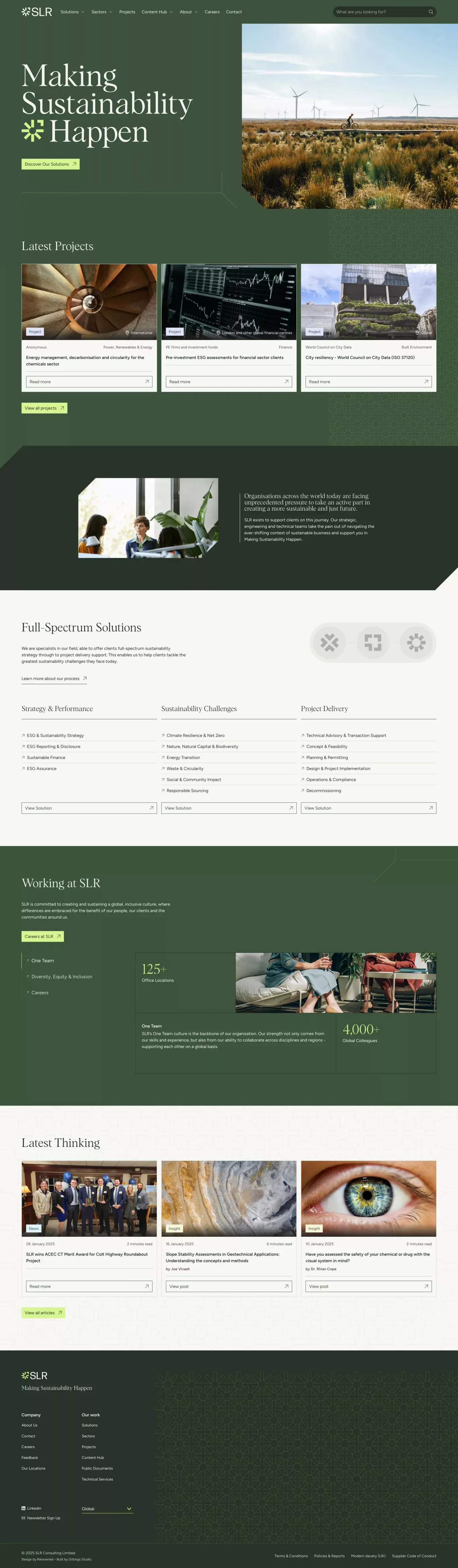 Global Leaders in Sustainability Solutio landing page screenshot showcasing Nature and Tech design
