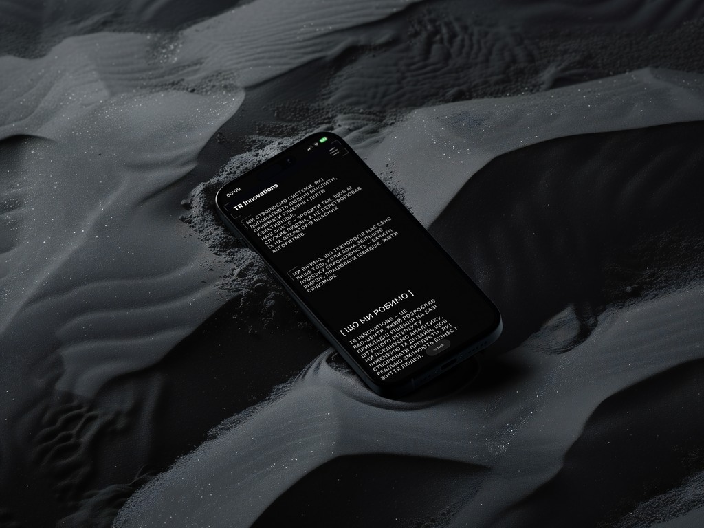 Темний hi-tech дизайн сайту про штучний інтелект, замовити розробку корпоративного лендінгу.