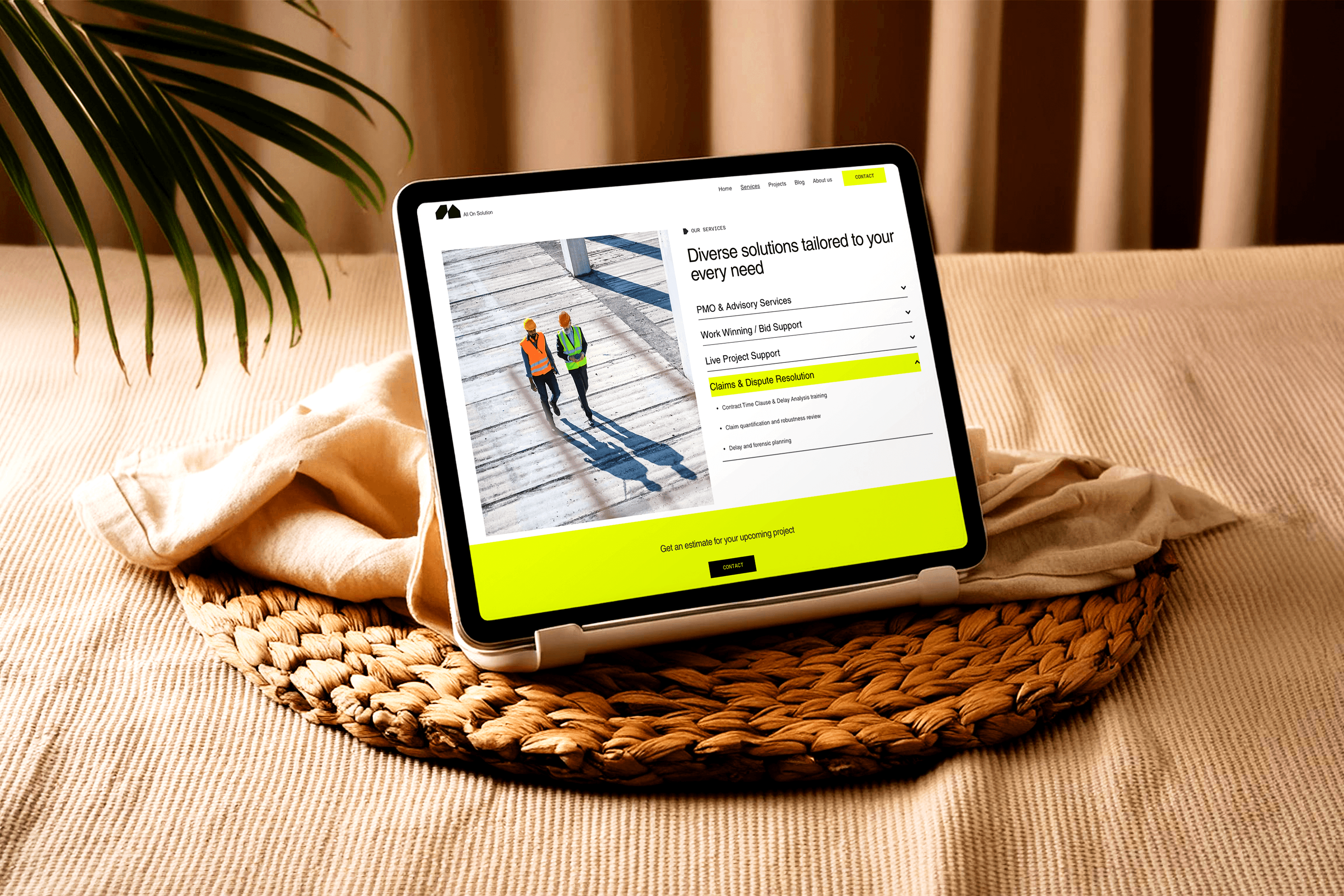 All On Solution Website services page on tablet