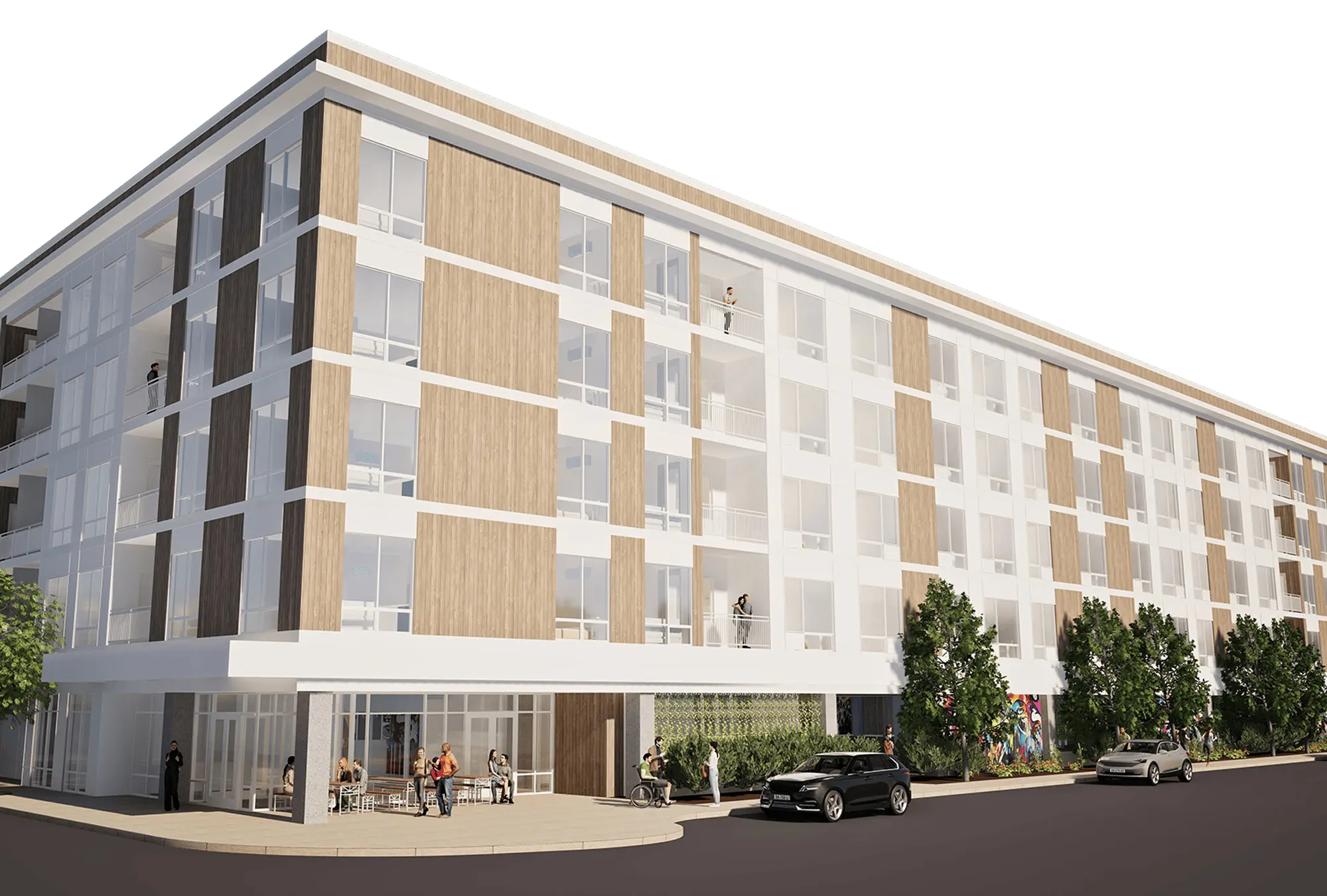 Visual representation of the proposed apartment building, highlighting its design and integration with the environment.
