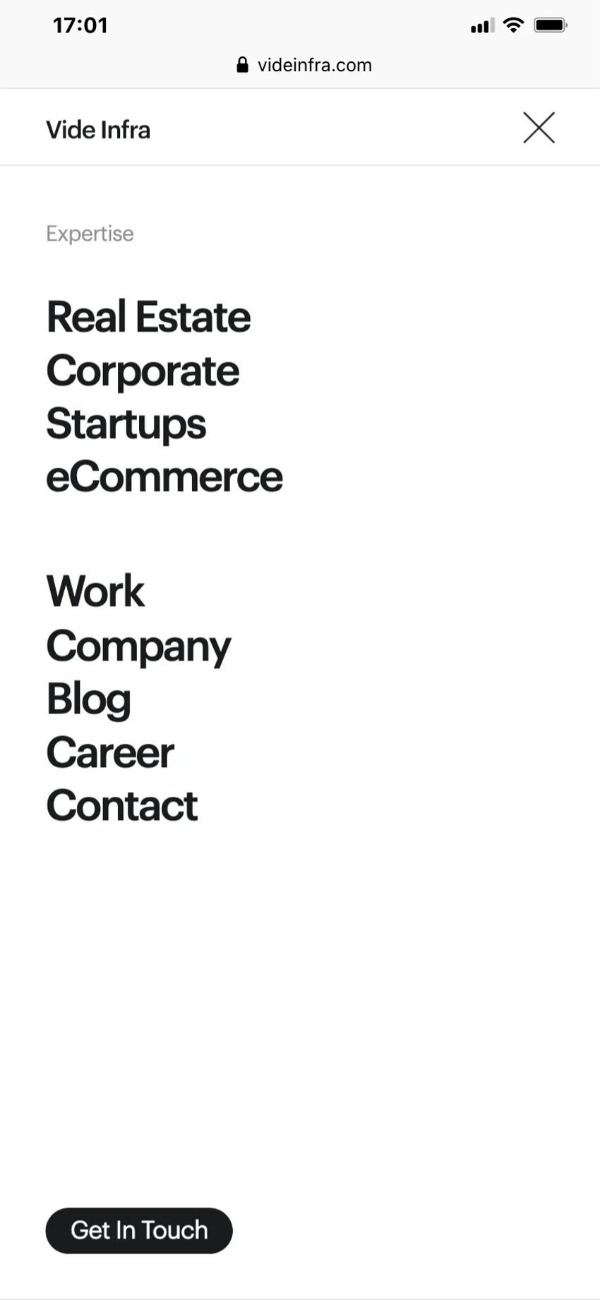 Vide Infra | Screenshot mobile : menu