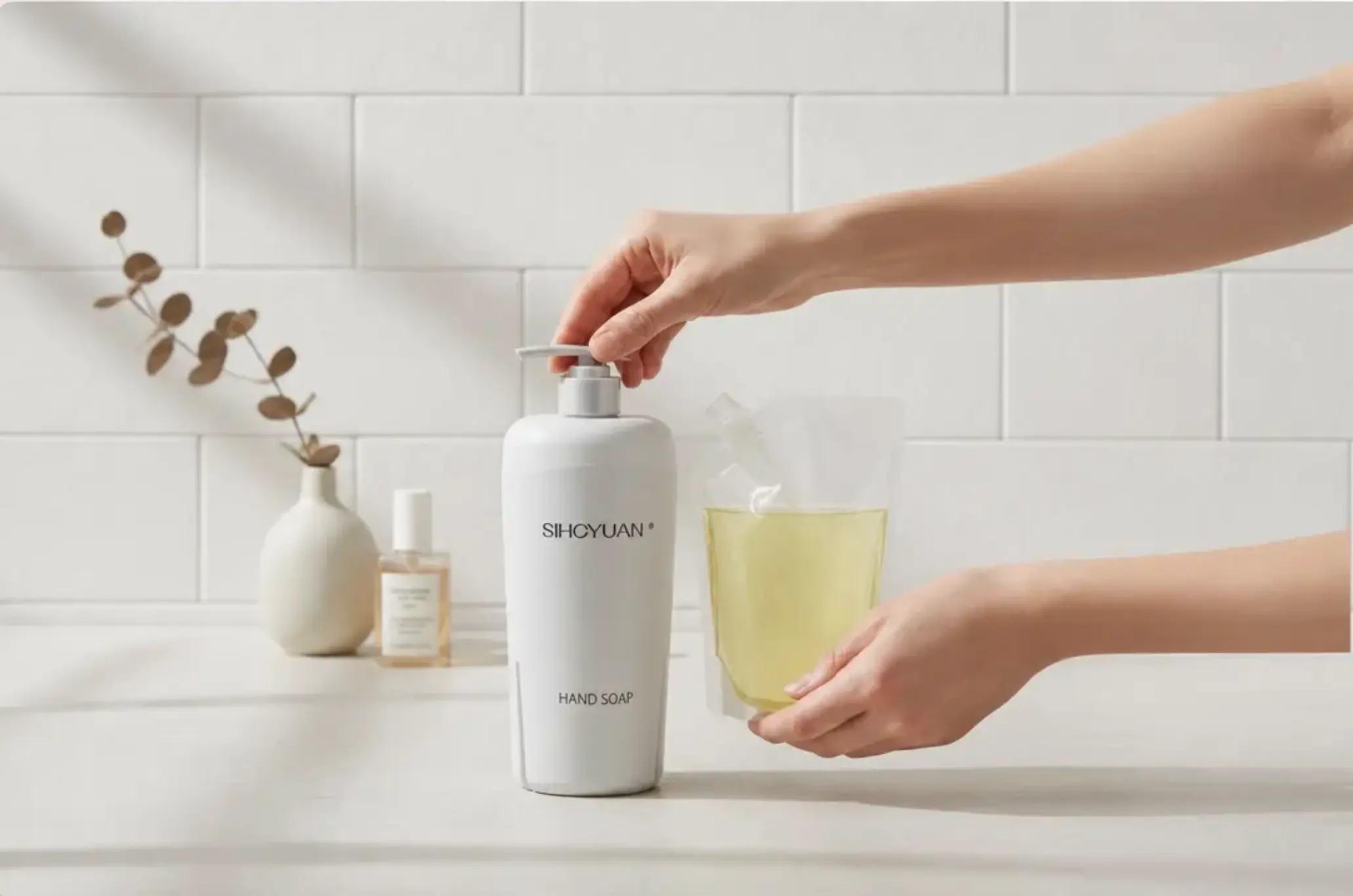 A collection of Jiah Group's eco-friendly multi-functional cleaners and soap dispensers for commercial use