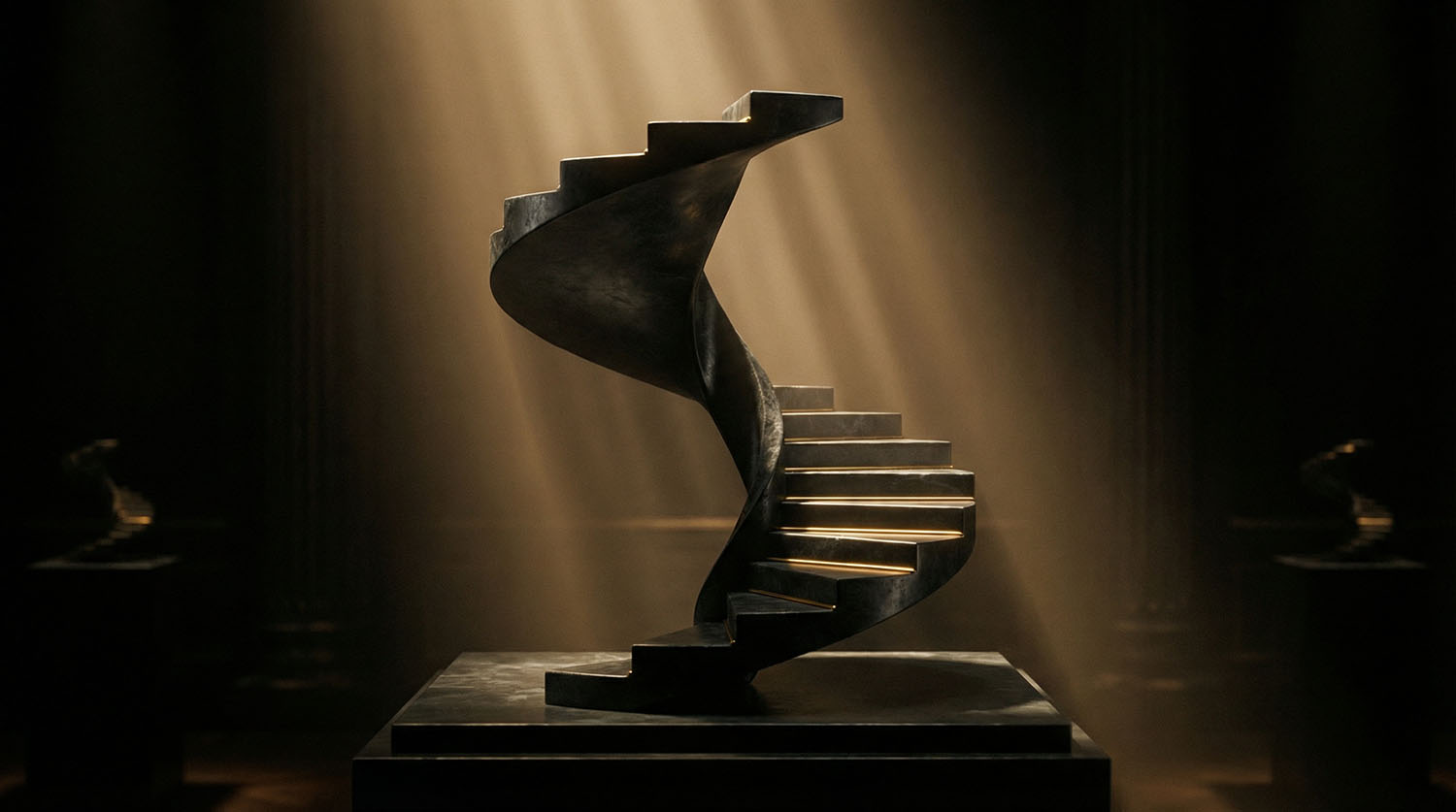 Image featuring a greyscaled mobile app on an abstract background.