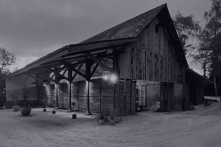 A couple dances closely, showcasing a flowing green dress, against a soft, blurred background of other guests.