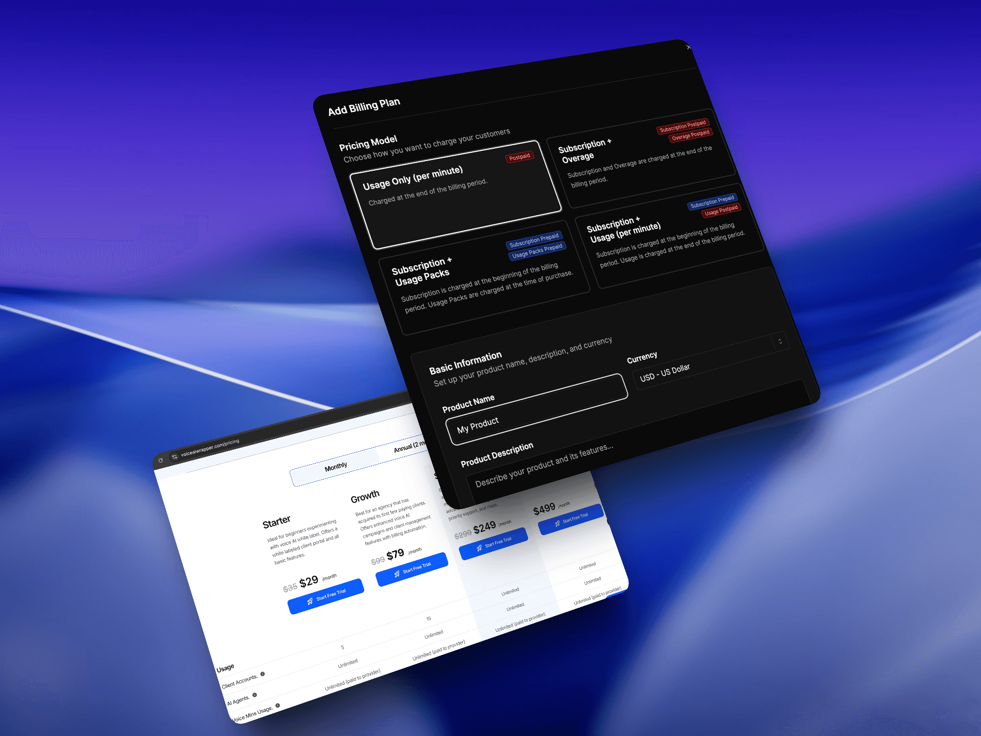 GHL voice AI dialer pricing with flexible billing plans including usage-based, subscription, and tiered pricing from $29 to $499 | VoiceAIWrapper