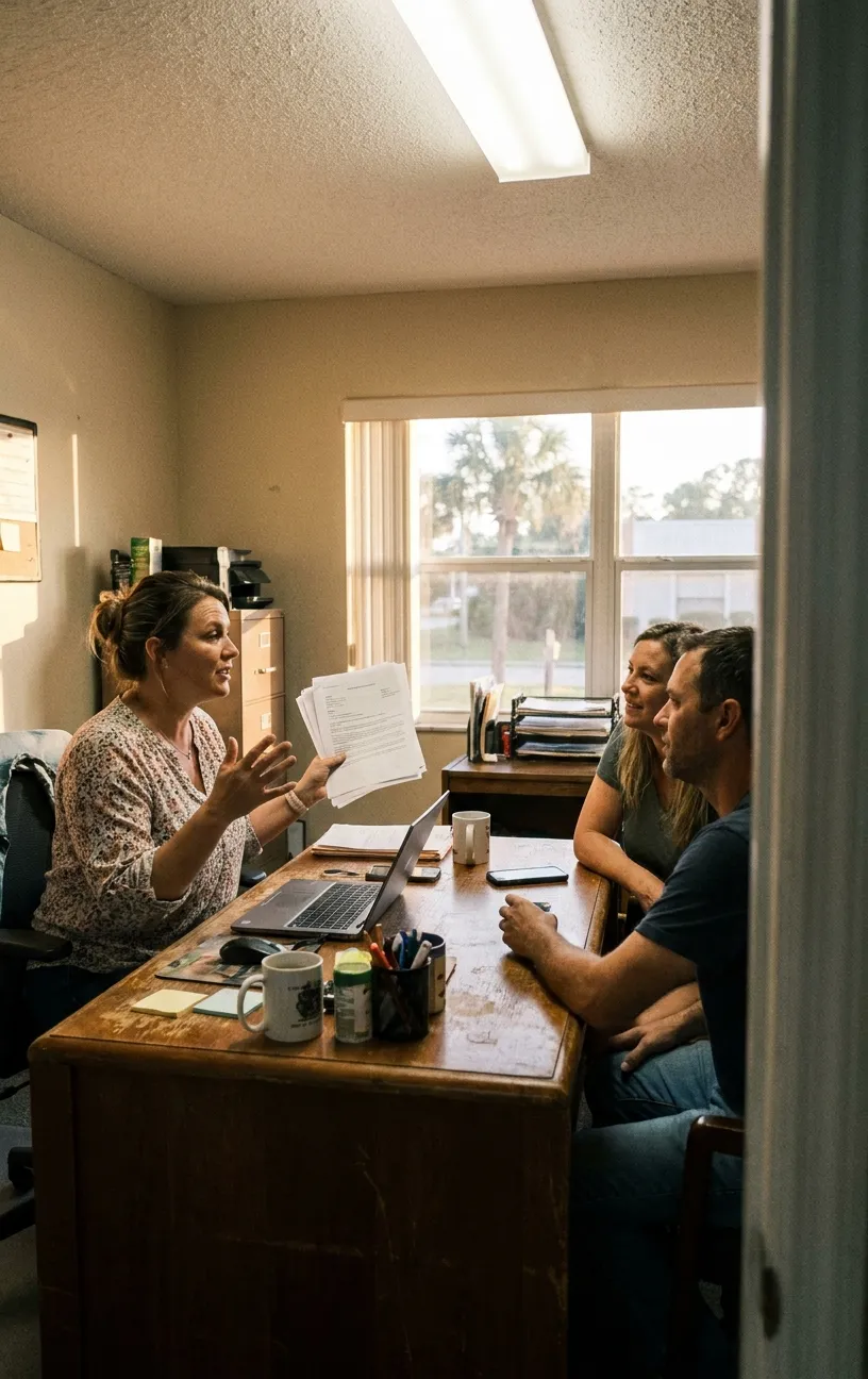 Man at desk reviewing files, RockN' Socials Digital Marketing Agency office.