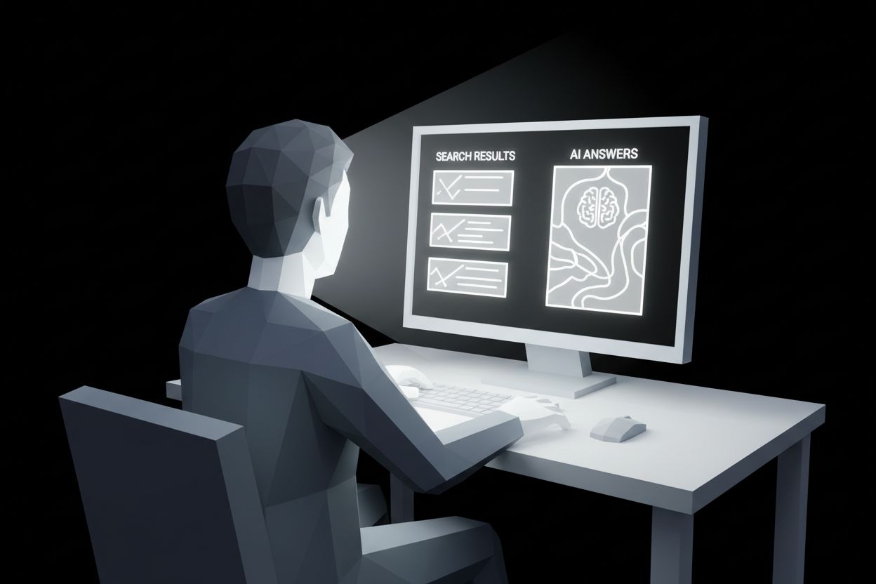 A person comparing search results with AI answers