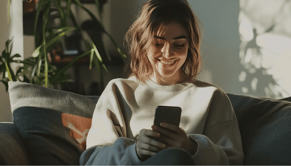 Happy woman using health app