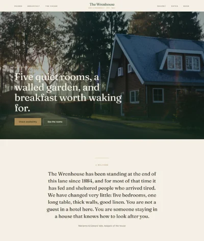 Guest house website template preview with five rooms and breakfast section