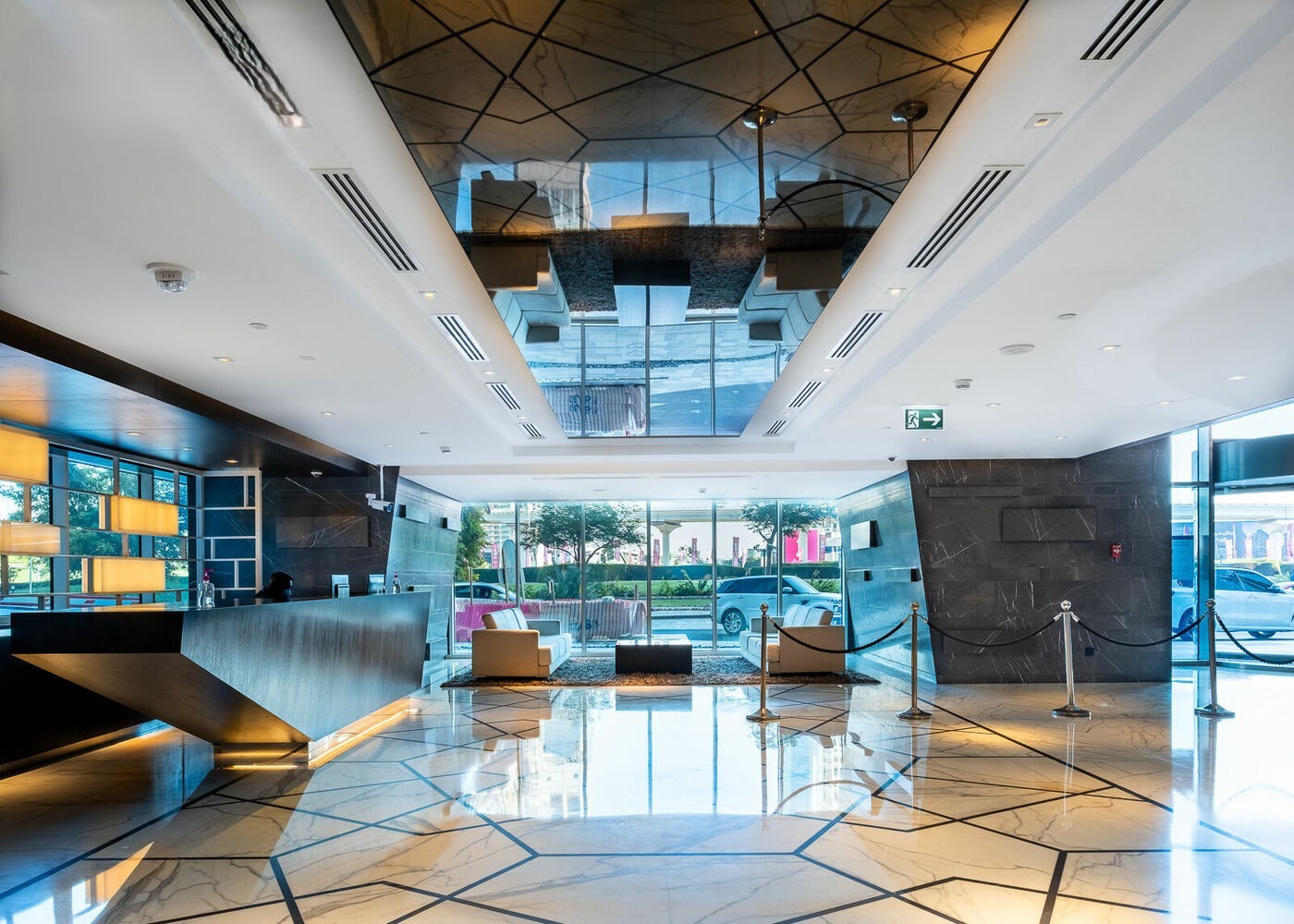 Bright, contemporary reception and waiting area, perfect for showcasing high-quality real estate services in Dubai.
