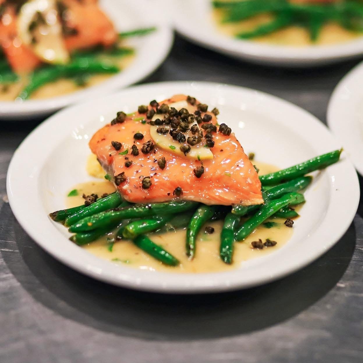 Pan-seared salmon with capers and green beans