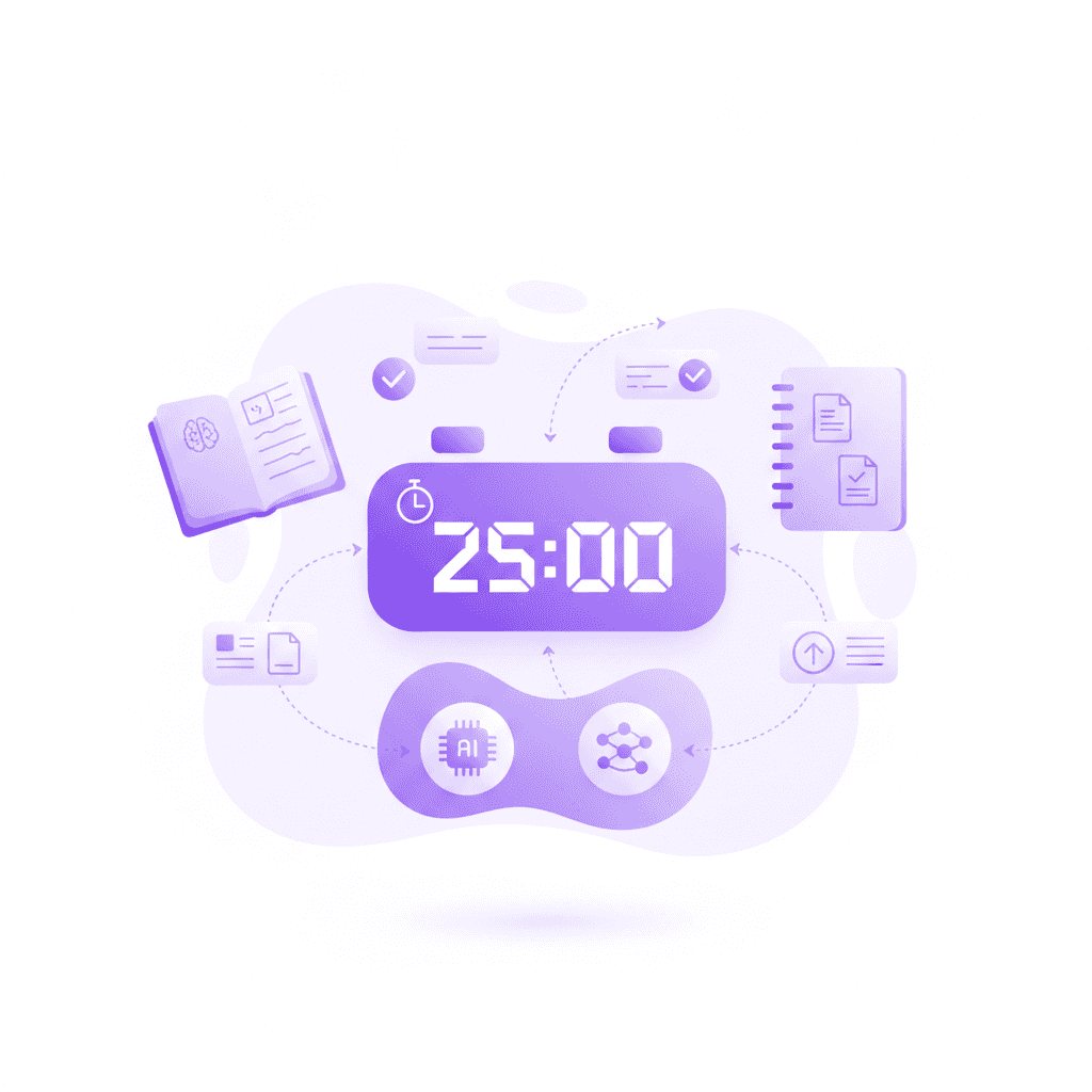 Digital timer showing 25 minutes for a pomodoro technique study session