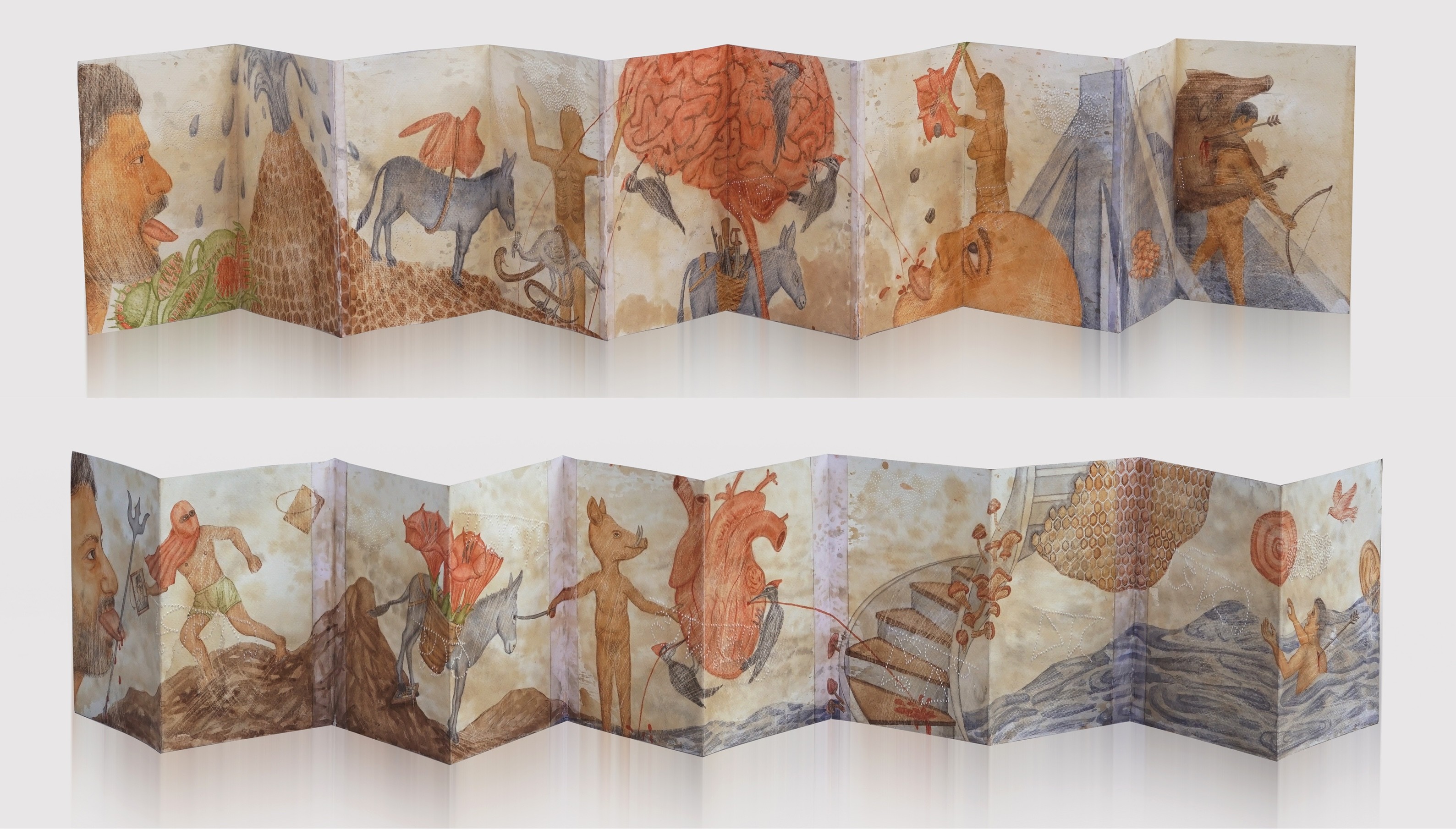 herd of sheep on road painting