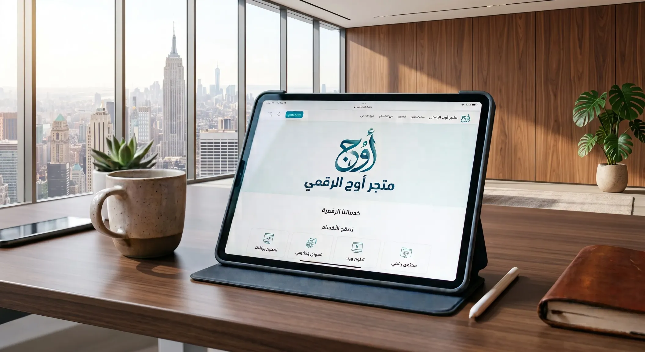 متجر أوج الرقمي معروضاً على جهاز لوحي