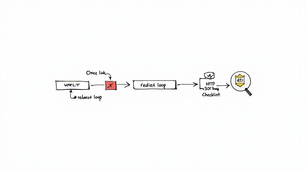 A diagram illustrating the process of troubleshooting HTTP 301 redirect loops, including a checklist.