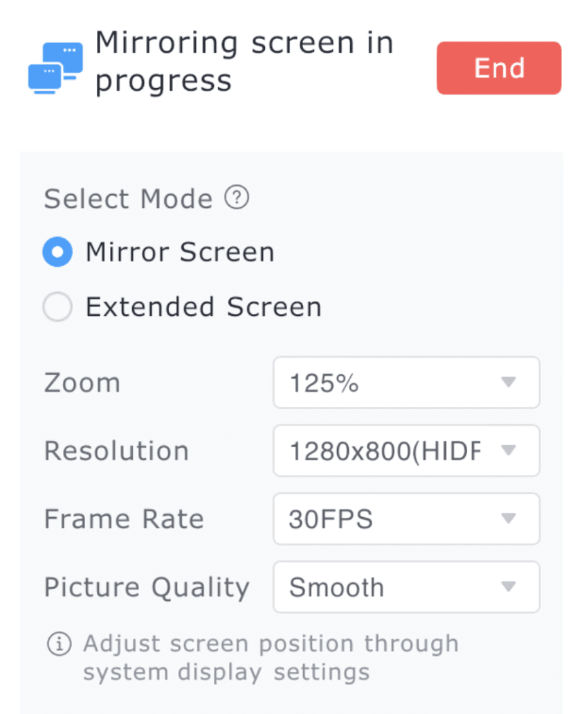 DesKIn Mirroring screen setting