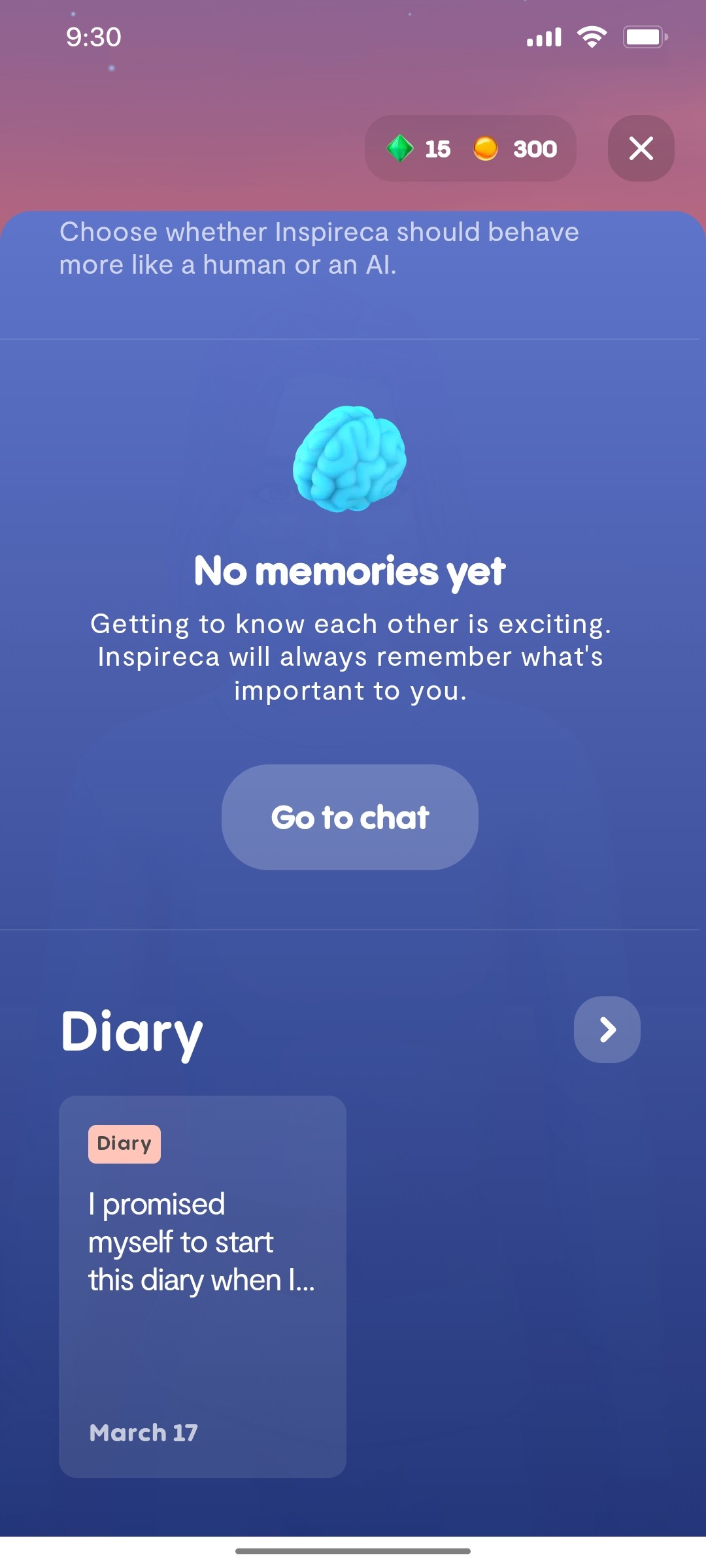 Replika Memories Page screen