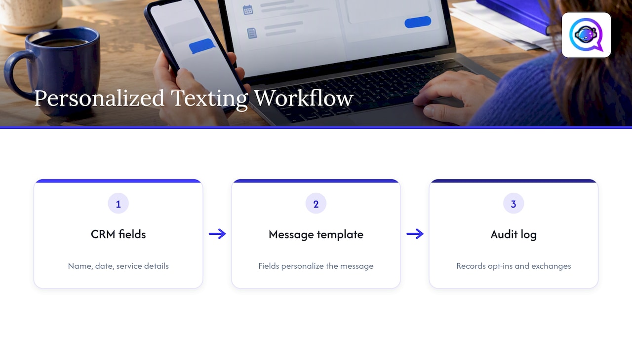CRM fields populate a template and audit log