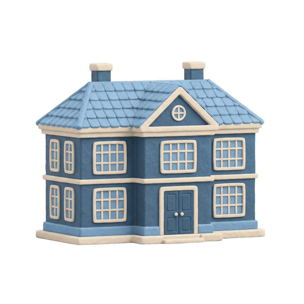 Clay illustration of a large two-storey house, for jumbo home loans