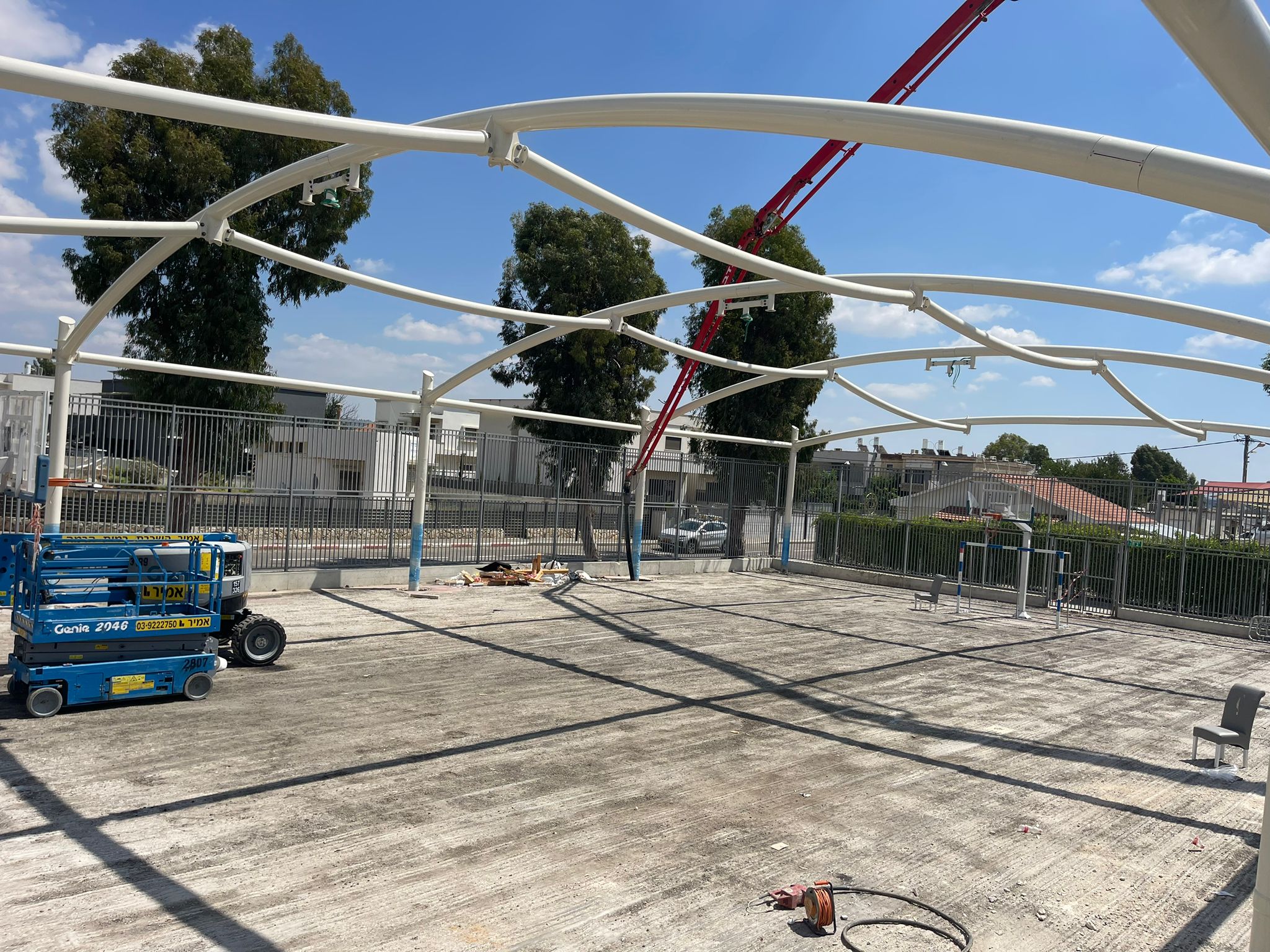 Supporting structure before fabric installation