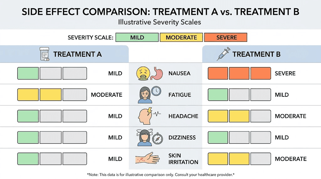 Sermorelin versus semaglutide side effects severity comparison chart