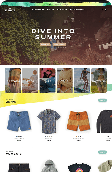 Levitate brand clothing website screenshot