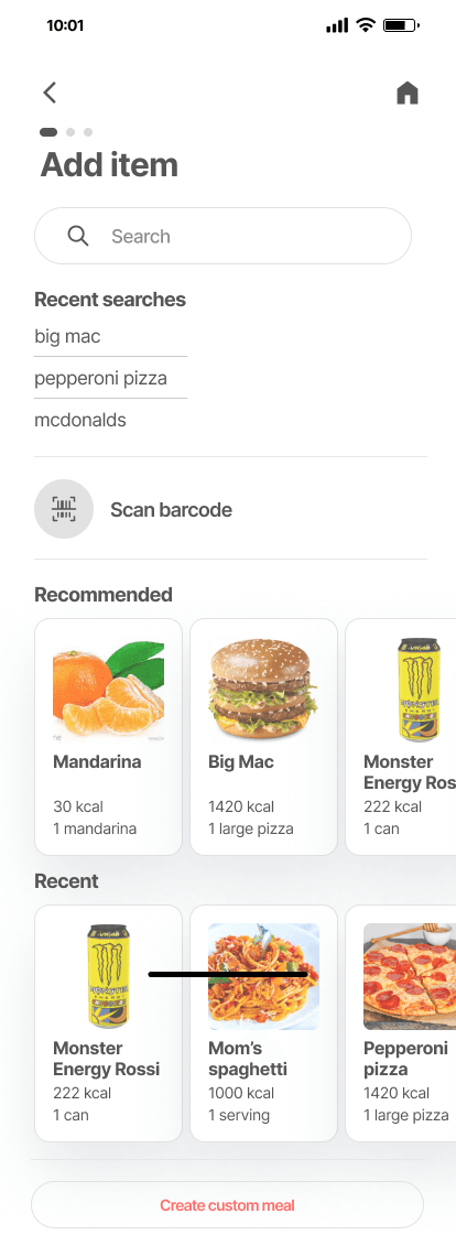 Calorie app - add item