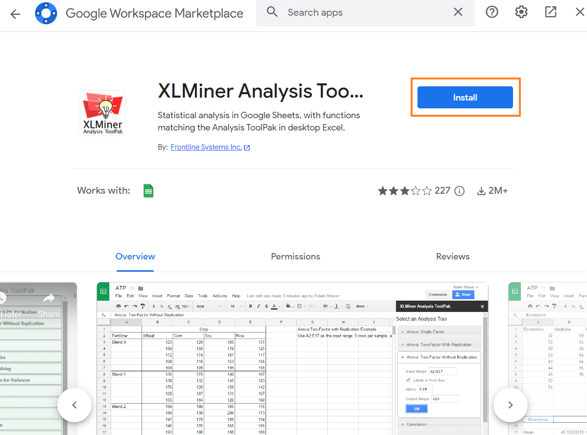 Click on the XLMiner extension and follow the instructions to install it.