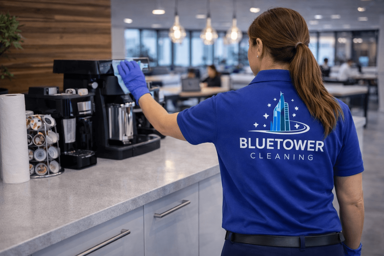 A modern brick house with a two-car garage, well-manicured lawn, and clear blue sky in the background.