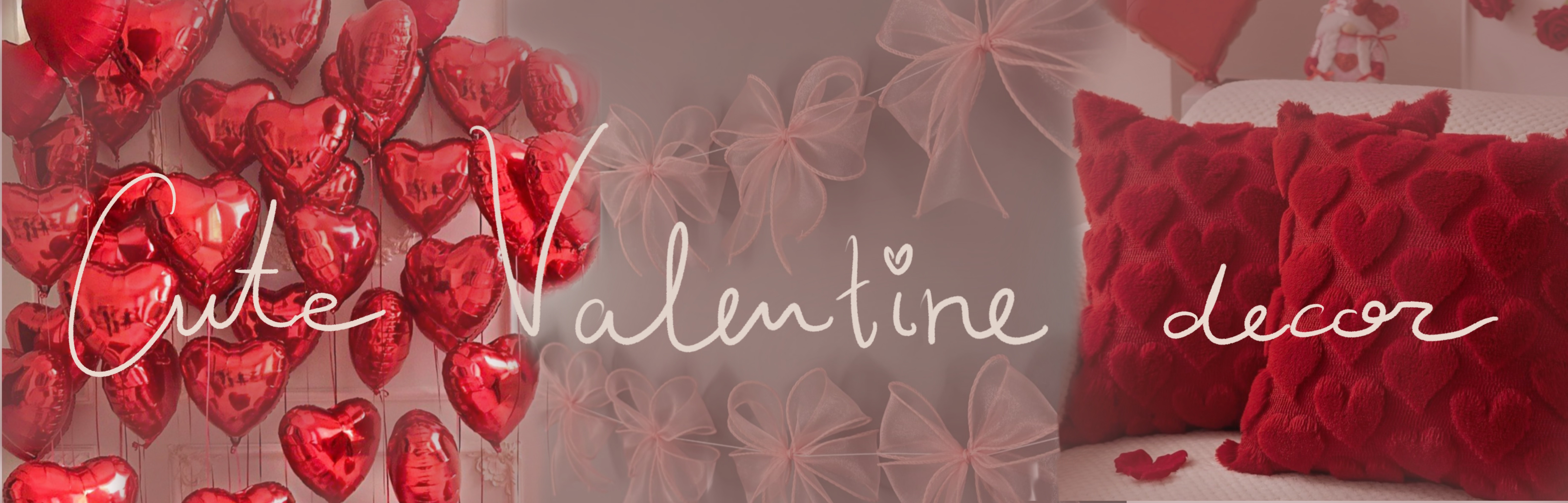 Aesthetic image gathering various candles in pink and red colors showcasing valentine's day decor in a cozy way
