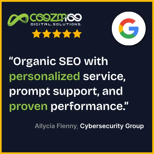 5-star Google review for organic SEO services by Coozmoo.