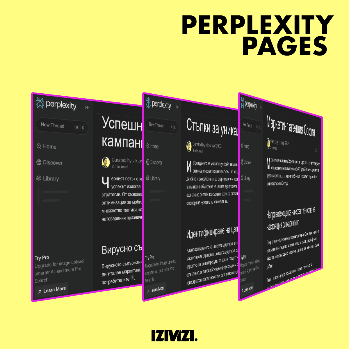 pages of the perplexity.ai articles created by izivizi