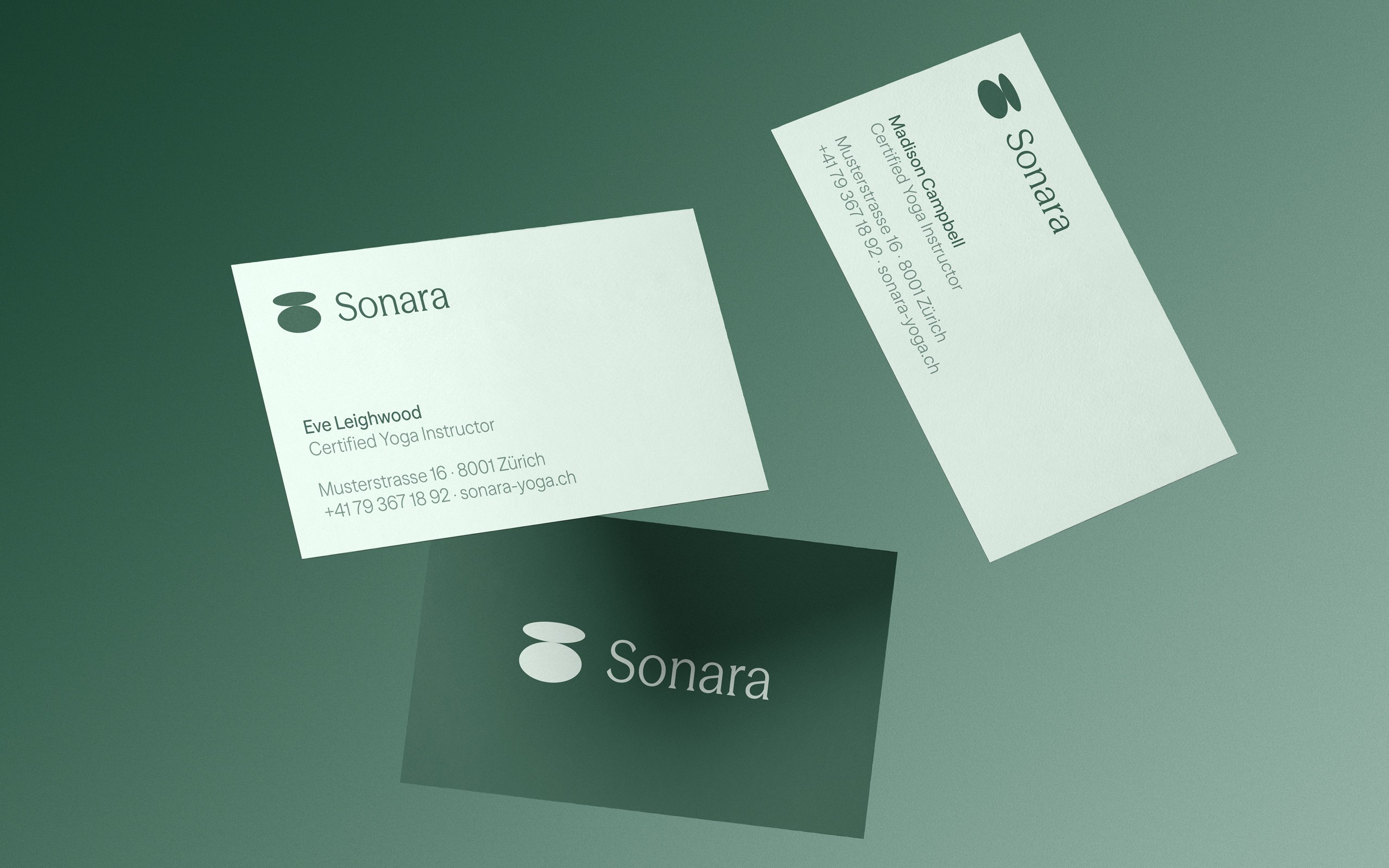 Sonara yoga studio brand business cards