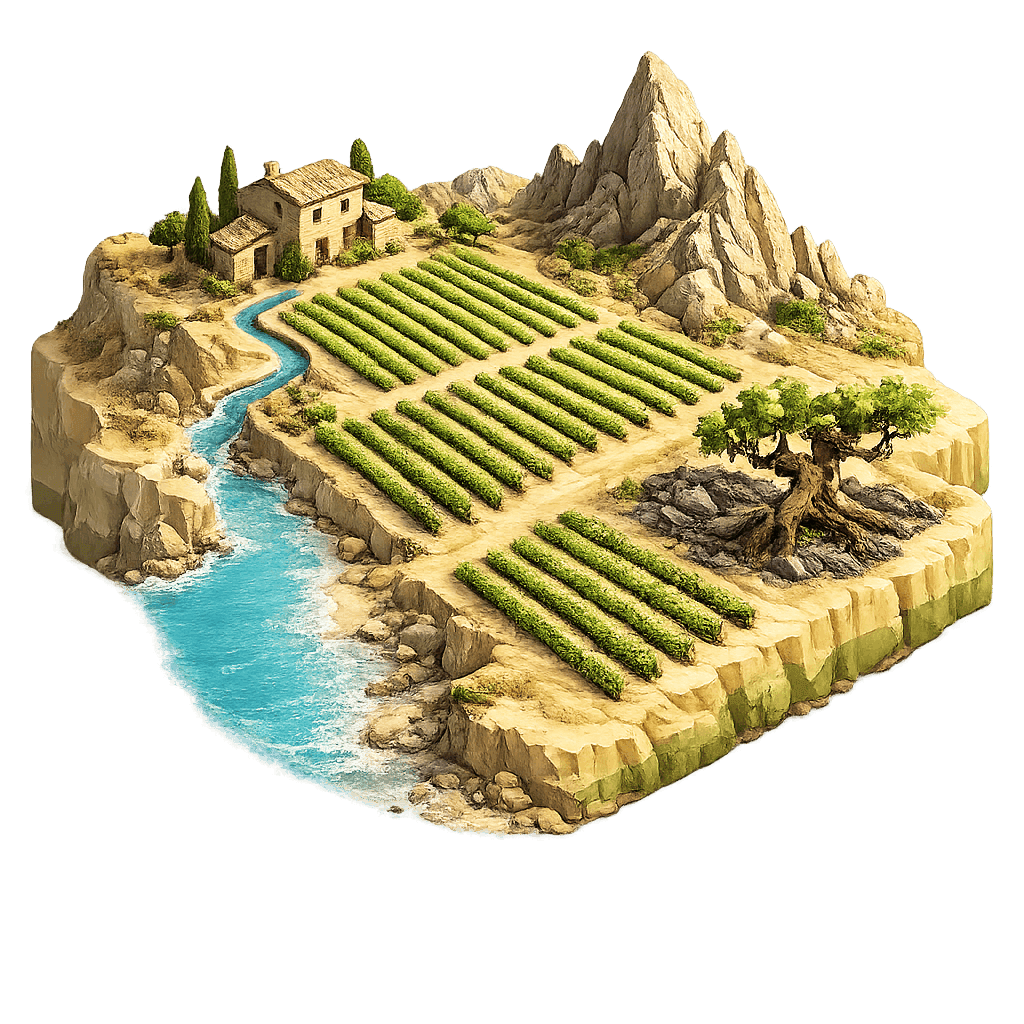 Artistic illustration of the Catalonia wine region.