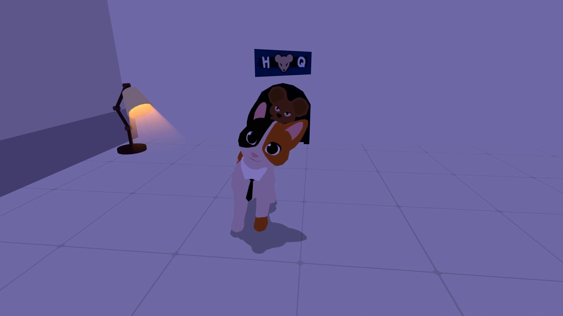 Cat Secretary stretching in their office before going to bed for the night