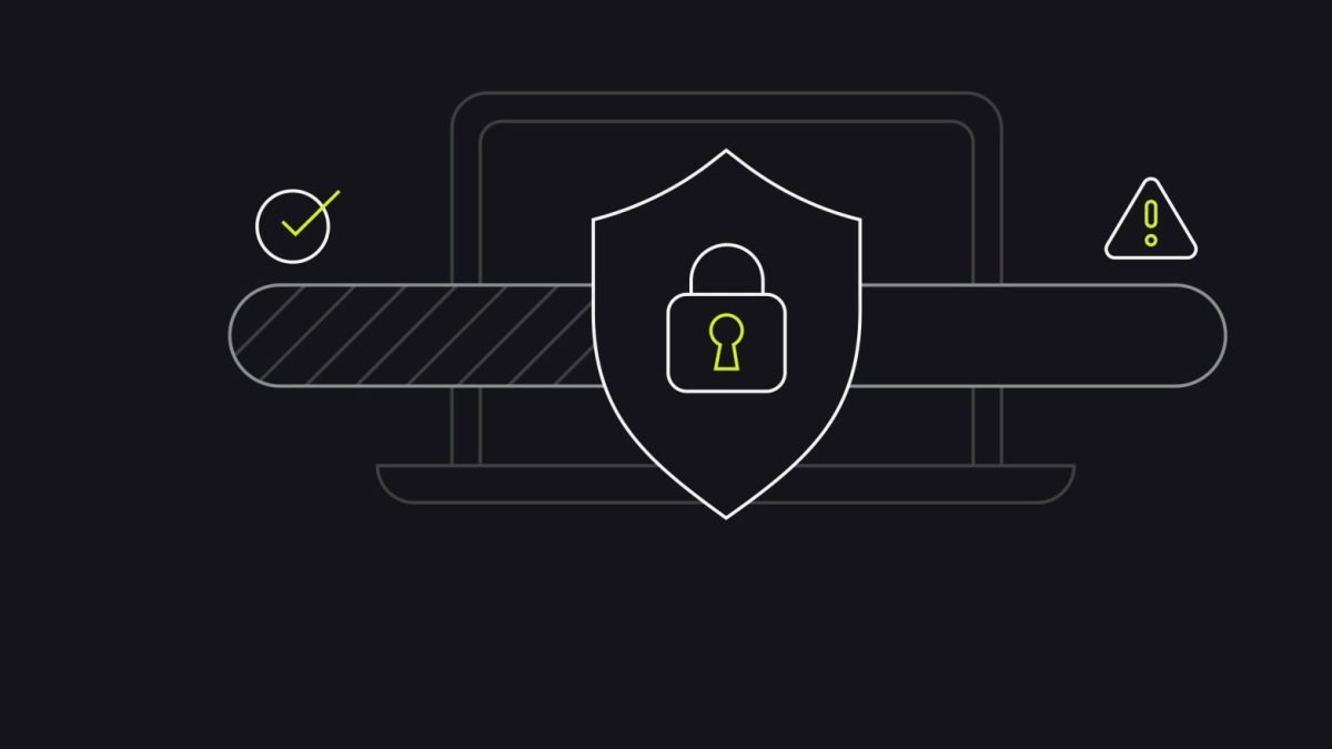 Illustration of a shield with a padlock in front of a laptop, showing the security of the Shopify checkout API