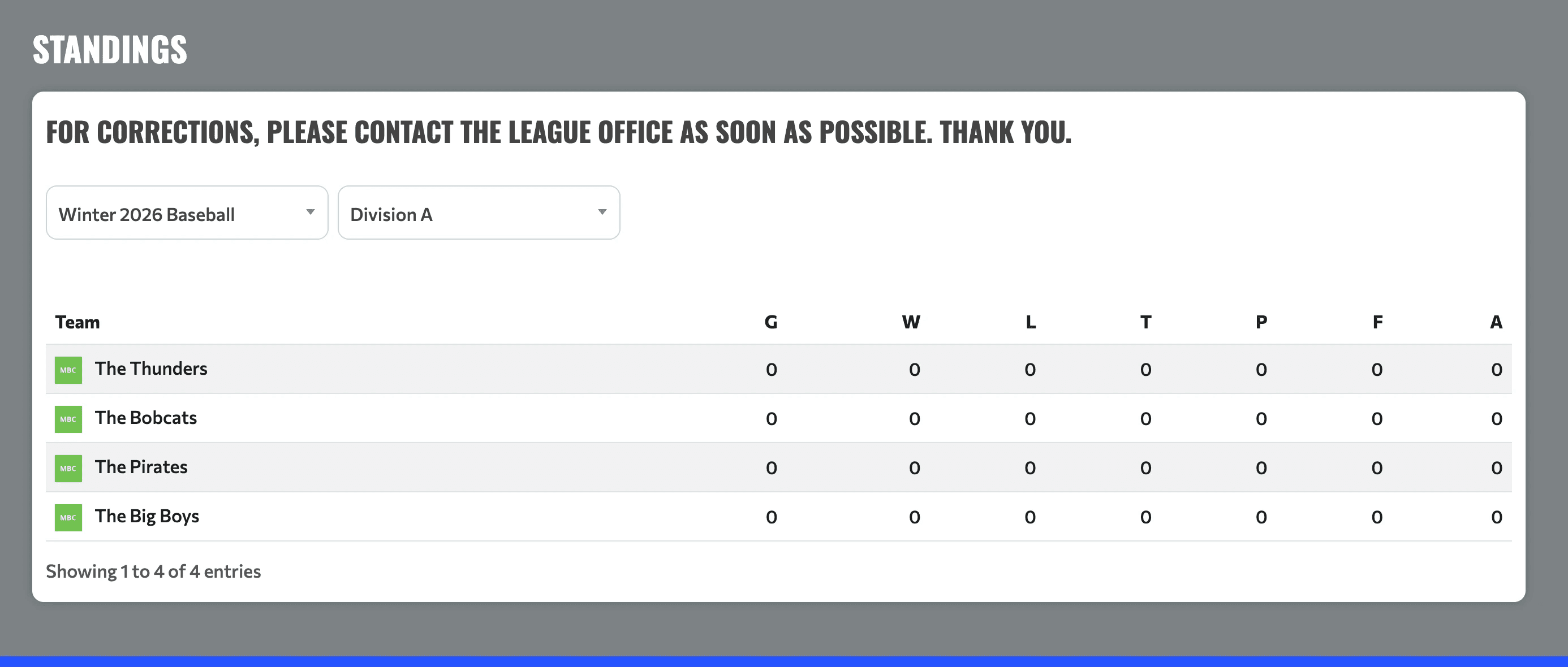 TeamLinkt's Website Builder Standings Screenshot