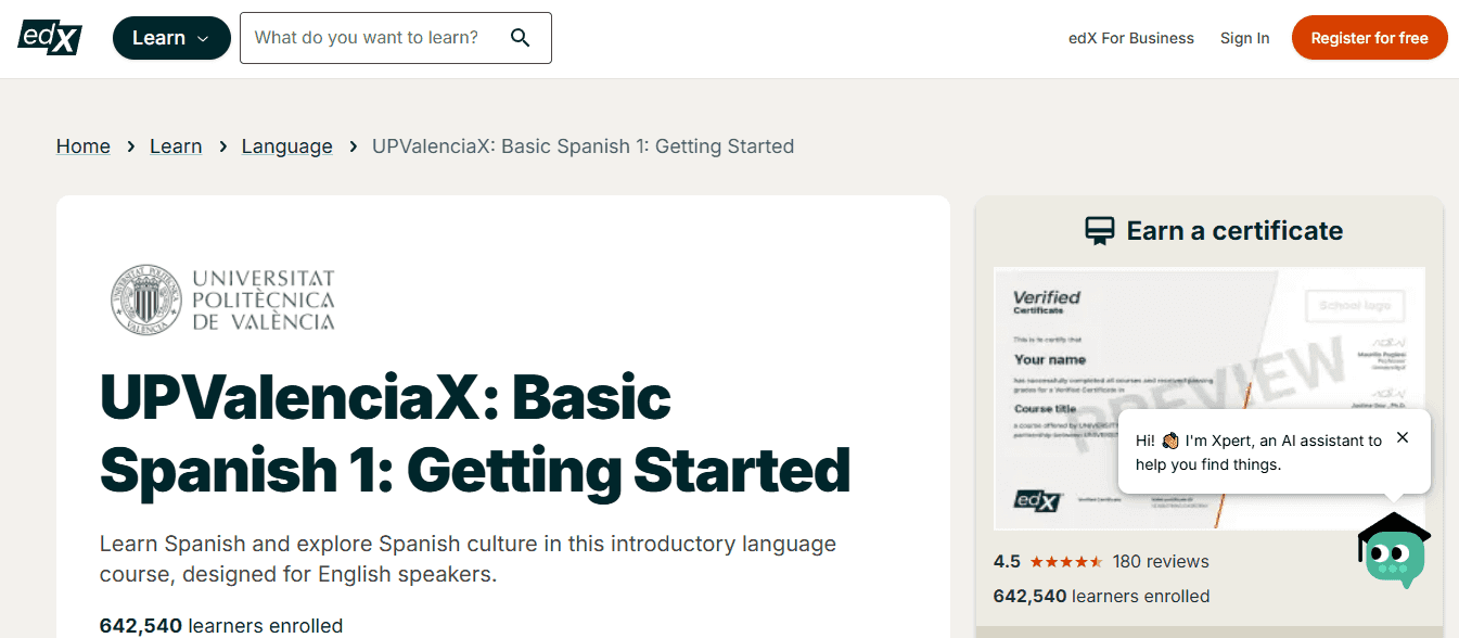 EDX, University Of Valencia - Basic Spanish 1