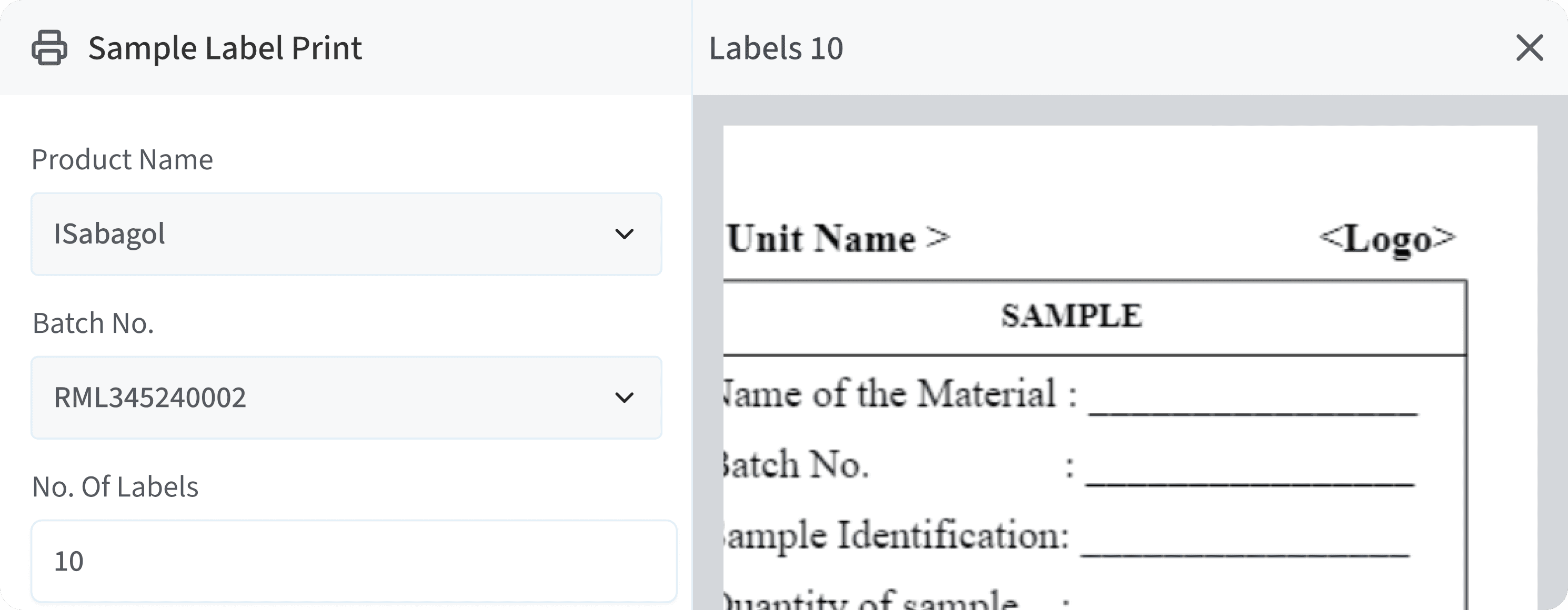 WMPS Sample Lable Screen