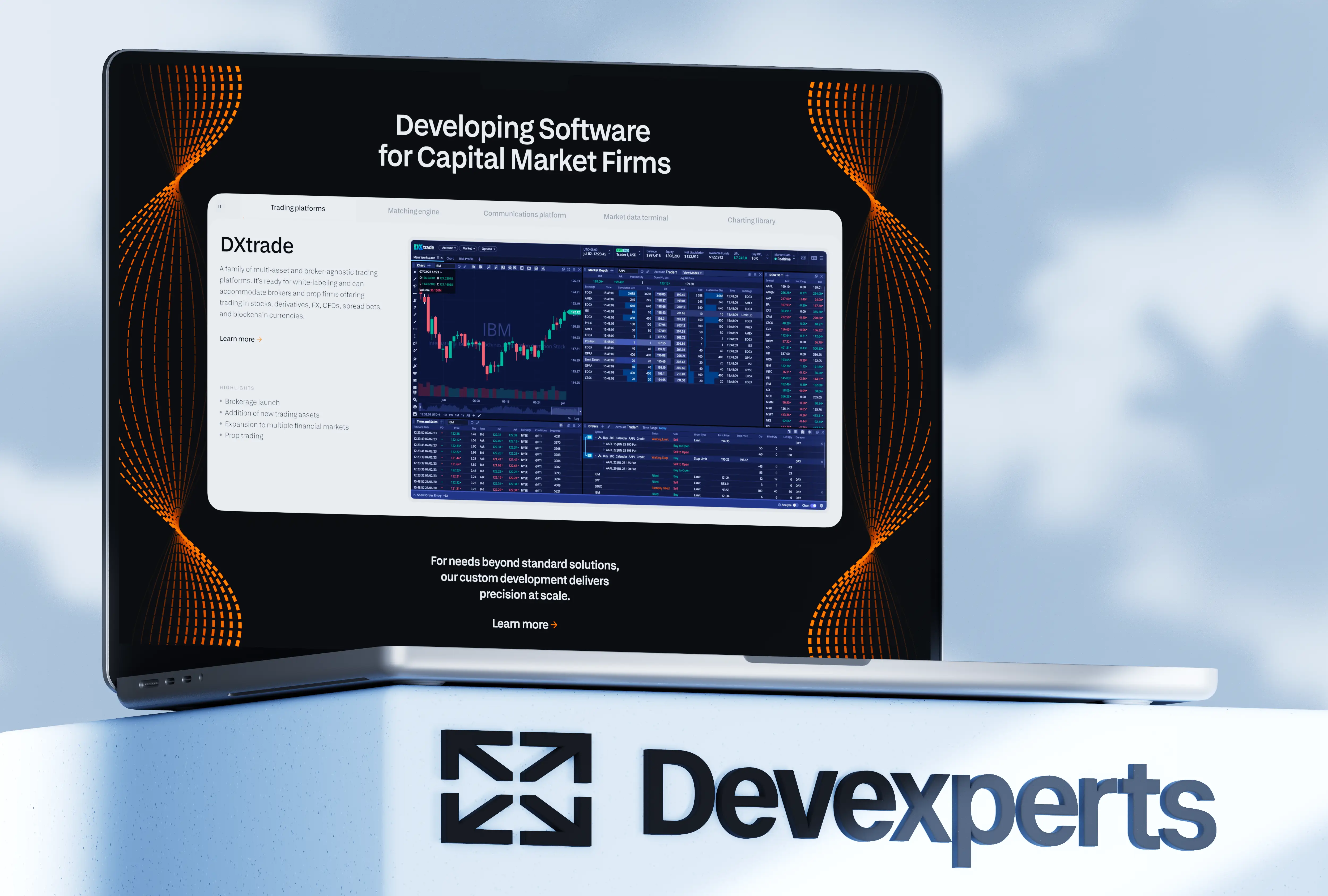 Devexperts website redesign — hero section showcasing B2B capital-markets focus and contact CTA