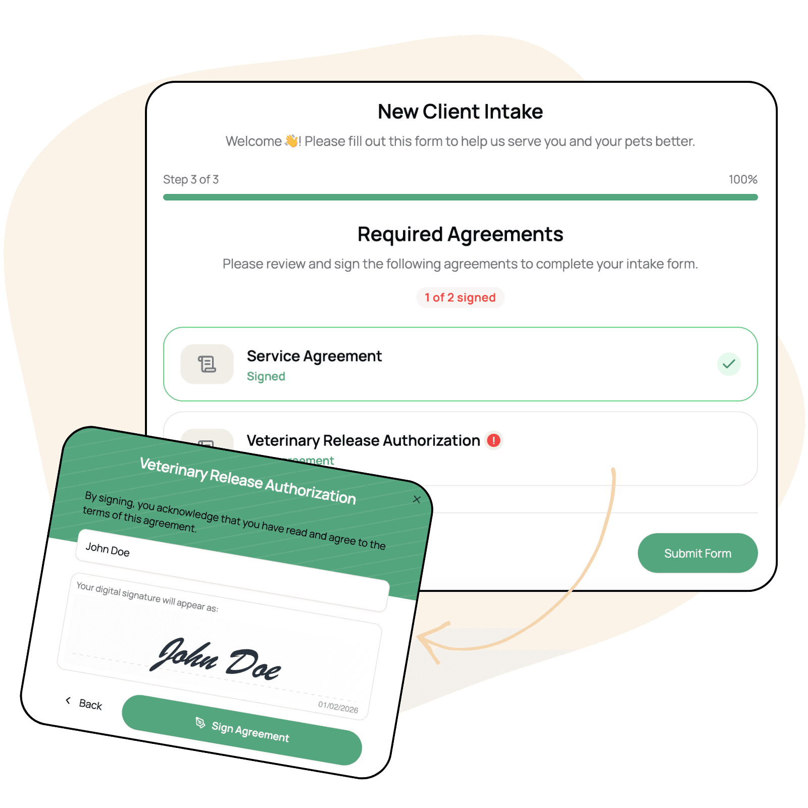 Collect all the onboarding info you need like agreements in one flow