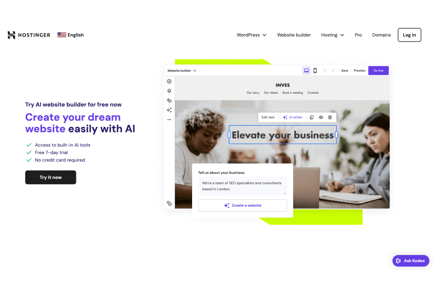 Hostinger AI website builder