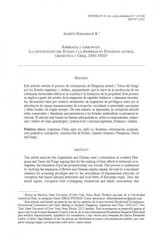 Soberanía y corrupción. La construcción del Estado y la propiedad en Patagonia austral (Argentina y Chile, 1840-1920)