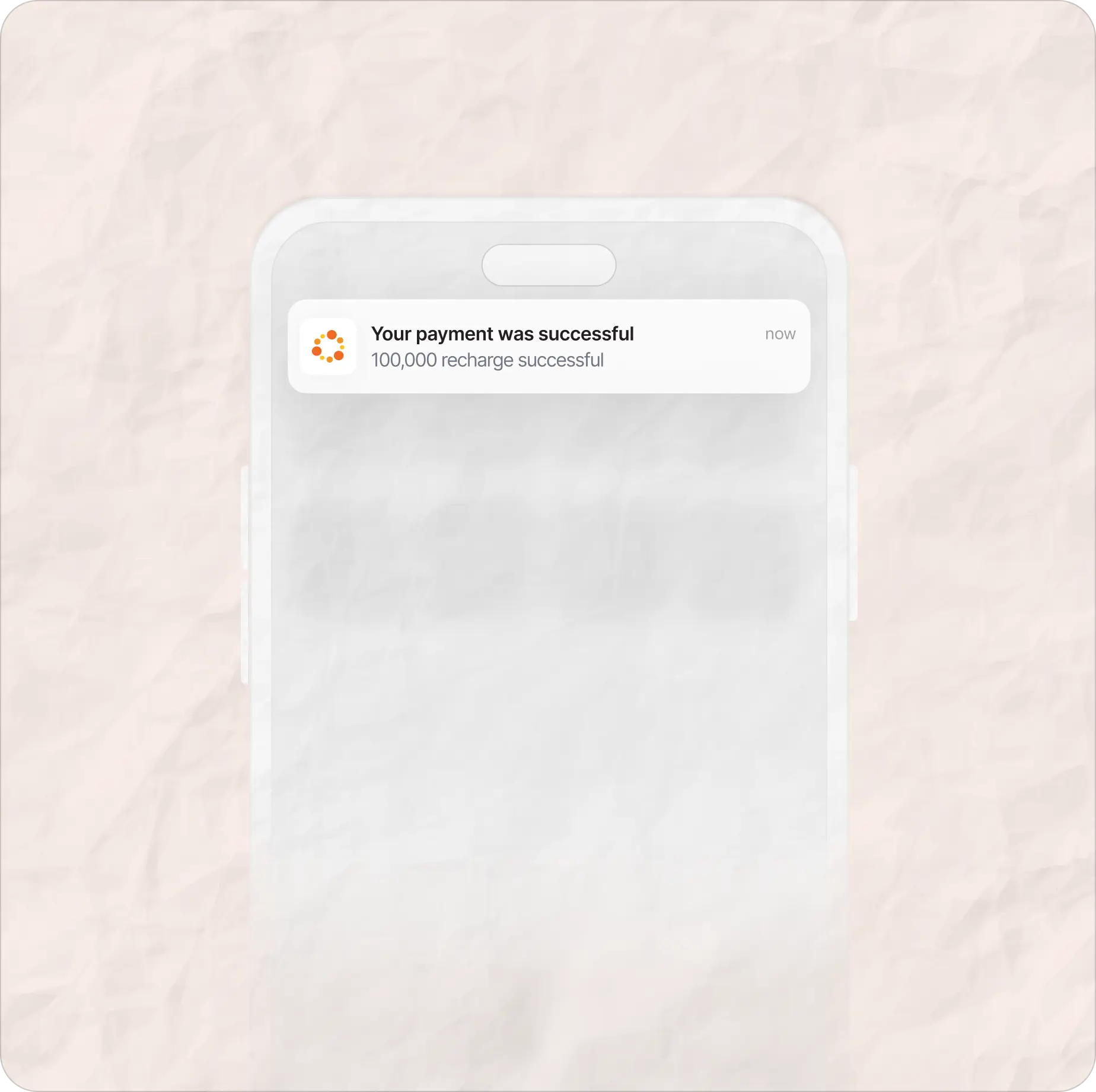 Picture of a phone with a successful push notification transaction and a coin