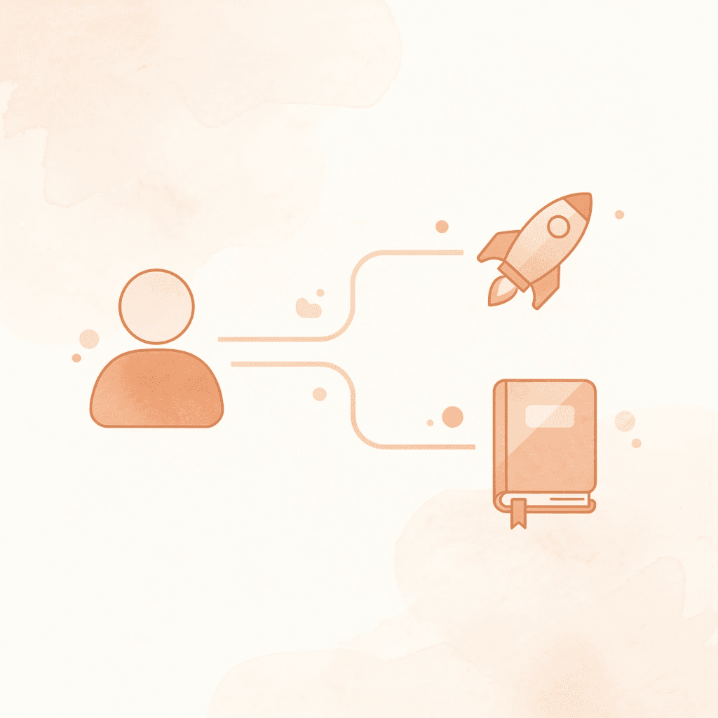 Magnifying glass icon splitting into two paths representing audit versus implementation approaches - Tech SEO Agency