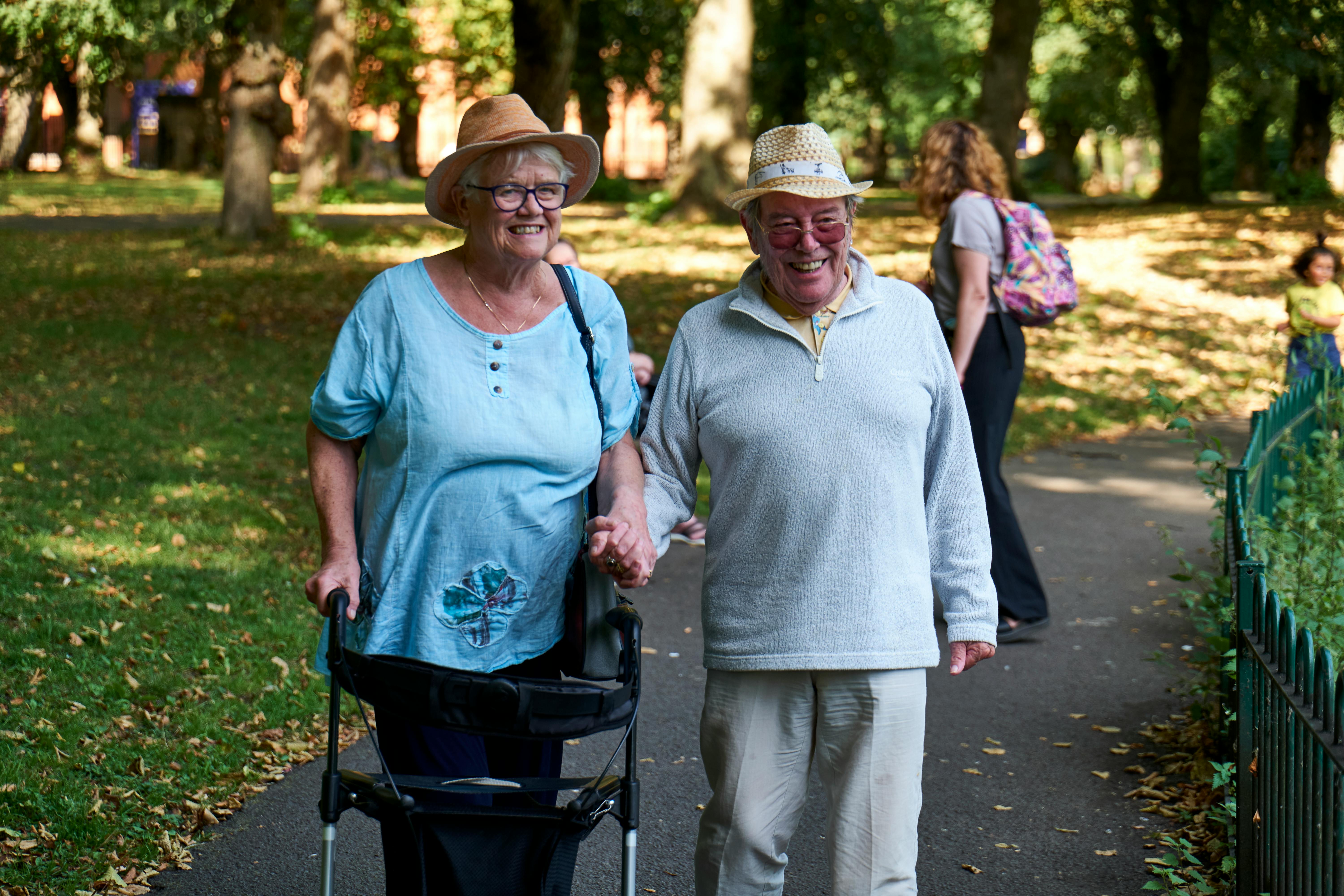 retired couple walking