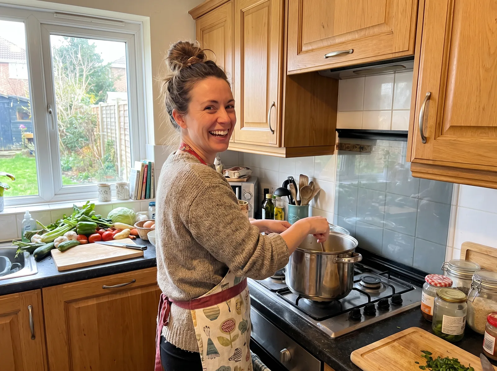 Hannah cooking a vegetable curry at home