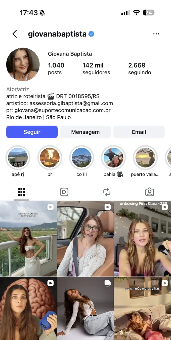 Perfil de Giovana Baptista no Instagram